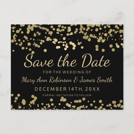 Elegant Bewaar de datum Gold Folie Look Confetti Aankondigingskaart (Voorkant)
