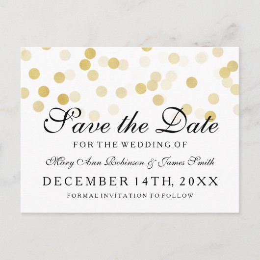 Elegant Bewaar de datum Gouden Folie Glitter Light Aankondigingskaart (Voorkant)