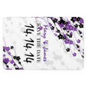 Elegant Bewaar de datum Japans Bloemen Paarse Magneet (Horizontaal)