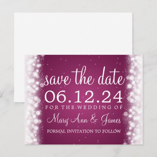 Elegant Bewaar de datum Magic Sparkle Pink Aankondigingskaart (Voorkant / Achterkant)