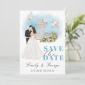 Elegant Bewaar de Datum met Bruid & bruidegom Font Kaart (Staand voorkant)