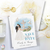 Elegant Bewaar de Datum met Bruid & bruidegom Font Kaart