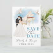 Elegant Bewaar de Datum met Bruid & bruidegom Pian Kaart (Staand voorkant)