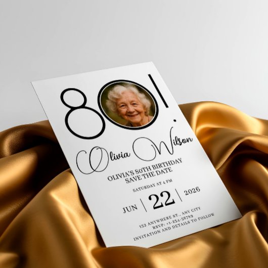 Elegant Bewaar De Datum Met Foto 80e Verjaardag Kaart