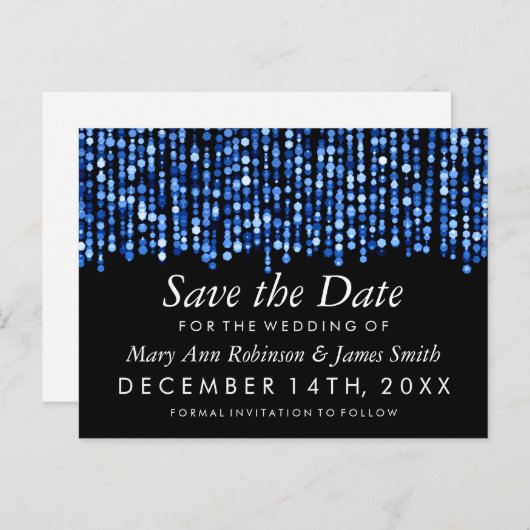 Elegant Bewaar de datum Modern Blue Lights Aankondigingskaart (Voorkant / Achterkant)