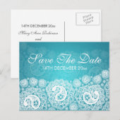 Elegant Bewaar de datum Paisley Lace Blue Aankondigingskaart (Voorkant / Achterkant)
