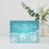 Elegant Bewaar de datum Paisley Lace Blue Aankondigingskaart (Staand voorkant)
