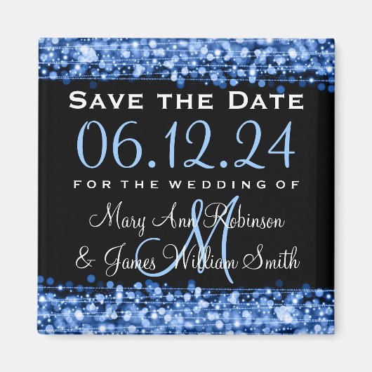 Elegant Bewaar de datum Party Sparkles Blue Magneet (Voorkant)