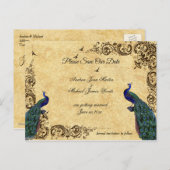 Elegant, Bewaar de datum, Pauw, Aankondigingskaart (Voorkant / Achterkant)