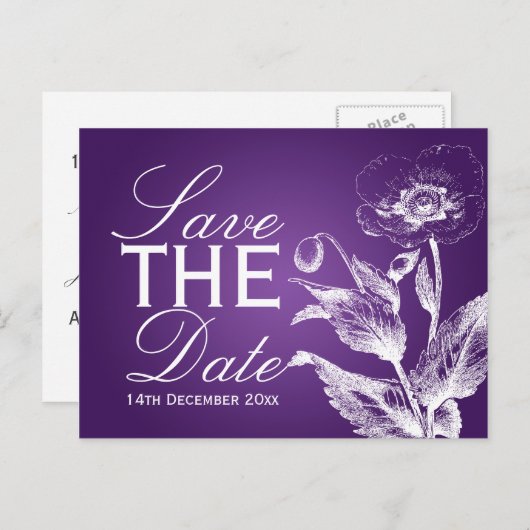 Elegant Bewaar de datum Poppy Paarse Aankondigingskaart (Voorkant / Achterkant)