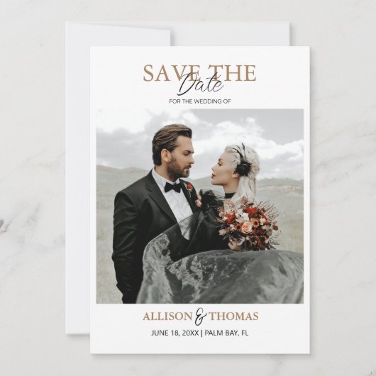 Elegant Bewaar de datum QR Code Foto Bruiloft Kaart (Voorkant)