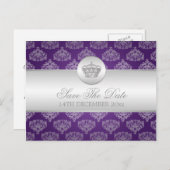 Elegant Bewaar de datum Royal Crown Paarse Aankondigingskaart (Voorkant / Achterkant)