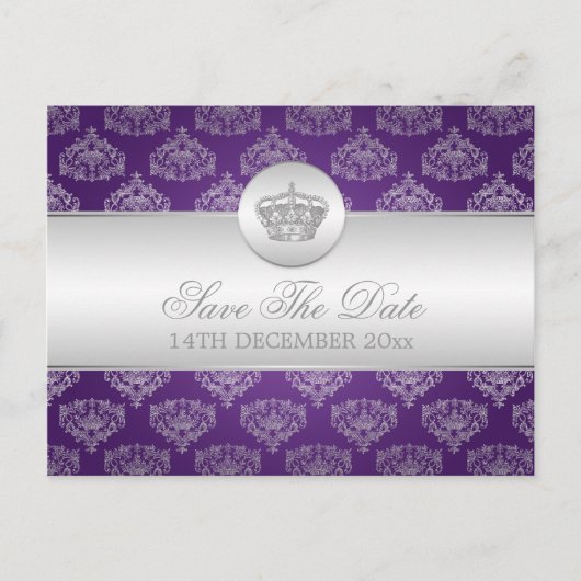 Elegant Bewaar de datum Royal Crown Paarse Aankondigingskaart (Voorkant)