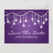 Elegant Bewaar de datum Shimmering Stars Paarse Aankondigingskaart (Voorkant)