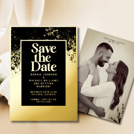 Elegant Bewaar de datum Sjabloon Foto Gold Folie
