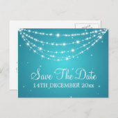Elegant Bewaar de datum Sparkling Chain Blauw Aankondigingskaart (Voorkant / Achterkant)
