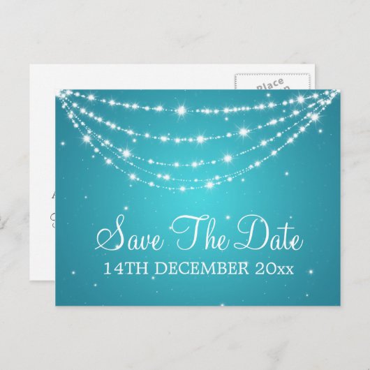 Elegant Bewaar de datum Sparkling Chain Blauw Aankondigingskaart (Voorkant / Achterkant)