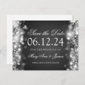 Elegant Bewaar de datum Sparkling Lights Zilver Aankondigingskaart (Voorkant / Achterkant)