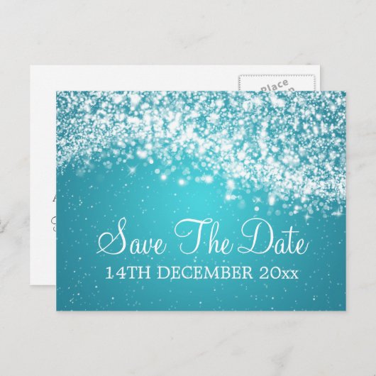 Elegant Bewaar de datum Sparkling Wave Blue Aankondigingskaart (Voorkant / Achterkant)