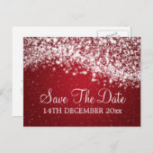 Elegant Bewaar de datum Sparkling Wave Rood Aankondigingskaart (Voorkant / Achterkant)