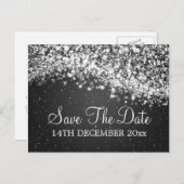 Elegant Bewaar de datum Sparkling Wave Zwart Aankondigingskaart (Voorkant / Achterkant)