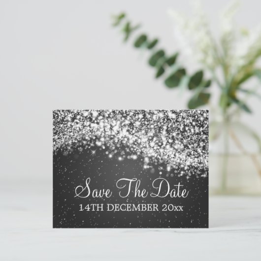 Elegant Bewaar de datum Sparkling Wave Zwart Aankondigingskaart (Staand voorkant)
