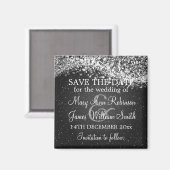 Elegant Bewaar de datum Sparkling Wave Zwart Magneet (Voorkant / Achterkant)