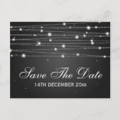 Elegant Bewaar de datum sprankelende lijnen zwart Aankondigingskaart (Voorkant)