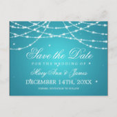 Elegant Bewaar de datum Sprankelende String Turquo Aankondigingskaart (Voorkant)