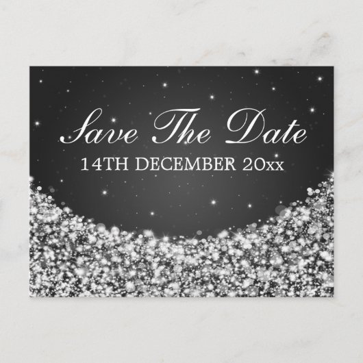 Elegant Bewaar de datum Star Sparkle Black Aankondigingskaart (Voorkant)