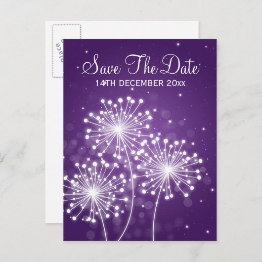Elegant Bewaar de datum Summer Sparkle Paarse Aankondigingskaart (Voorkant / Achterkant)