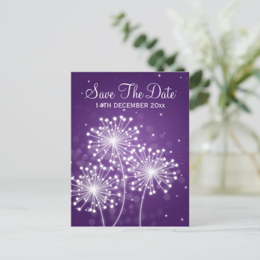 Elegant Bewaar de datum Summer Sparkle Paarse Aankondigingskaart (Staand voorkant)