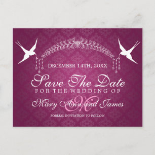 Elegant Bewaar de datum Vogels Monogram Roze Briefkaart