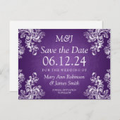 Elegant Bewaar de datum wervelingen 2 Paarse Aankondigingskaart (Voorkant / Achterkant)