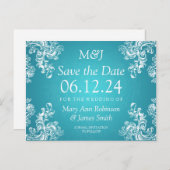 Elegant Bewaar de datum  wervelingen 2 turquoise Aankondigingskaart (Voorkant / Achterkant)