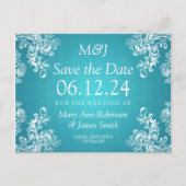 Elegant Bewaar de datum  wervelingen 2 turquoise Aankondigingskaart (Voorkant)