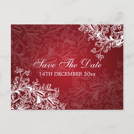 Elegant Bewaar de datum  wervelingen rood Aankondigingskaart (Voorkant)