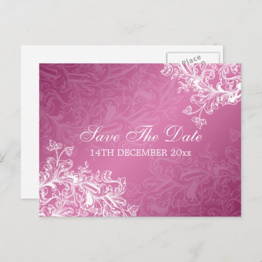 Elegant Bewaar de datum wervelingen roze Aankondigingskaart (Voorkant / Achterkant)