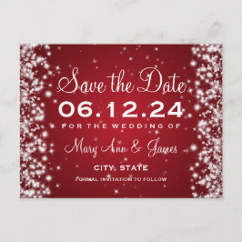 Elegant Bewaar de datum Winter Sparkle Red Aankondigingskaart