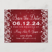 Elegant Bewaar de datum Winter Sparkle Red Aankondigingskaart (Voorkant)