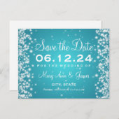 Elegant Bewaar de datum Winter Sparkle Turquoise Aankondigingskaart (Voorkant / Achterkant)
