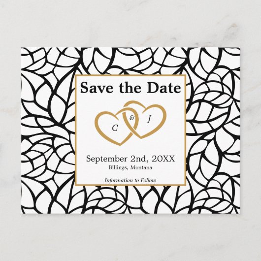 Elegant Bewaar de datum Zwart & Wit Huwelijksthema Briefkaart (Voorkant)