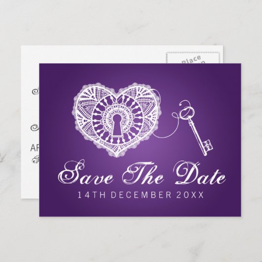 Elegant Bewaar de datumsleutel naar mijn hart Paar Aankondigingskaart (Voorkant / Achterkant)