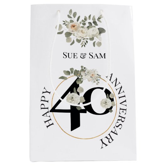 Elegant, bewerkbaar 40e Jubileum Medium Cadeauzakje (Voorkant)