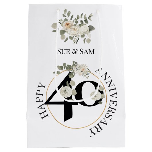 Elegant, bewerkbaar 40e Jubileum Medium Cadeauzakje (Achterkant)