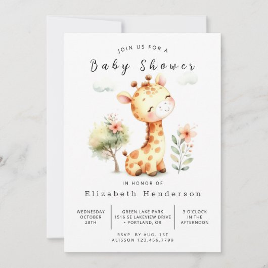 Elegant bewerkbaar Giraffe Baby shower Kaart (Voorkant)