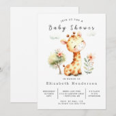 Elegant bewerkbaar Giraffe Baby shower Kaart (Voorkant / Achterkant)