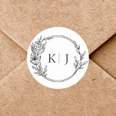 Elegant Bewerkbaar Monogram Huwelijk Ronde Sticker