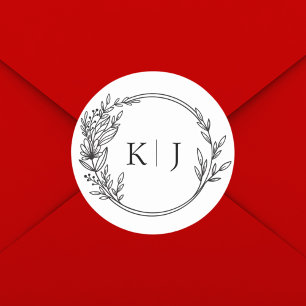 Elegant Bewerkbaar Monogram Huwelijk Ronde Sticker