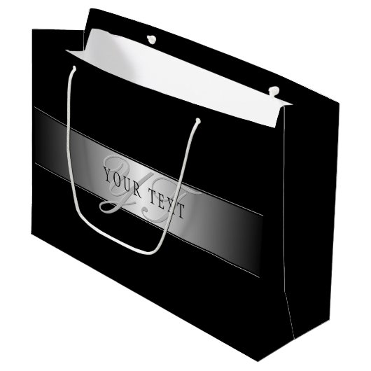 Elegant bewerkbaar monogram Schrift | Zwart Groot Cadeauzakje (Voorkant Gekanteld)